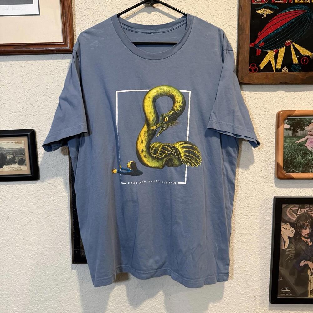 Vintage 00s Peabody Essex Museum Blue Art Graphic Serpent Shirt Size XL